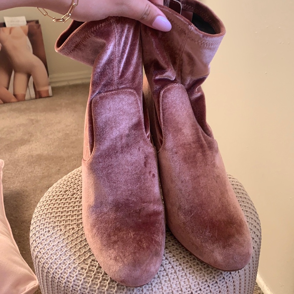 Pink velvet booties